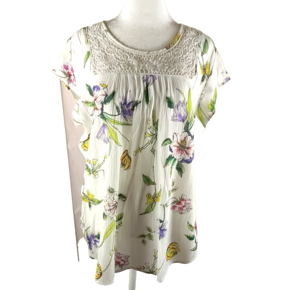Liz Claiborne Women's Shirt Size Large Lace Cream Color Orchid Flowers - Picture 7 of 8